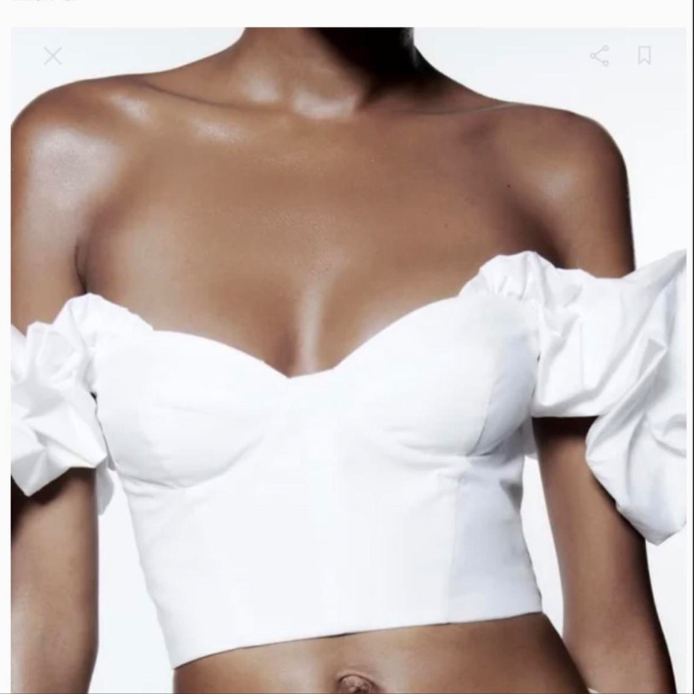 NWOT ZARA white puff strap Elegant Off-Shoulder bustier Women's Top size large